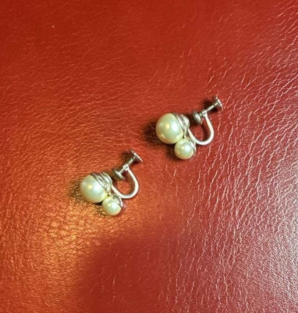 Vintage Sterling Silver Screw Back Double Faux Pearl Earrings